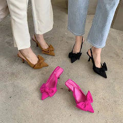 2025 été marque femmes Slingback sandales chaussures à talons mode nœud papillon bout pointu sans lacet dames robe élégante pompes chaussures