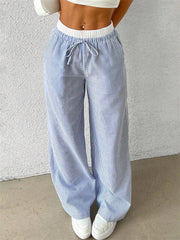 Pantalon à jambes larges tissées à rayures pour femmes, décontracté, élégant, pleine longueur, vêtements Y2K, Streetwear, automne hiver 2024