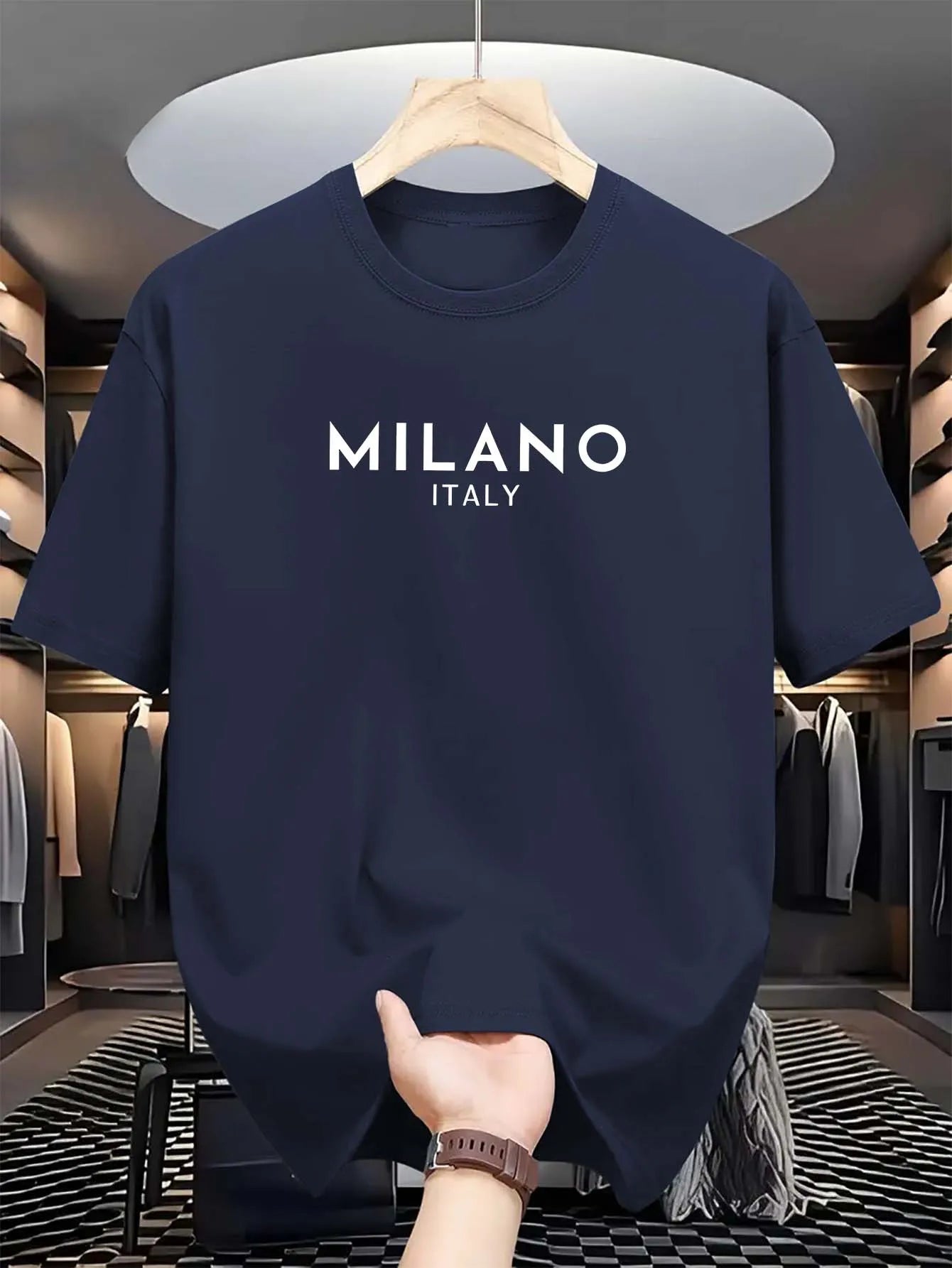 T-shirt à manches courtes et col rond pour hommes, 100% pur coton, décontracté, ample et à la mode, lettre MILANO ITALY imprimée, été