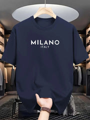 T-shirt à manches courtes et col rond pour hommes, 100% pur coton, décontracté, ample et à la mode, lettre MILANO ITALY imprimée, été