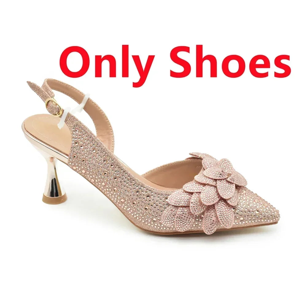 Ensemble de chaussures et de sacs italiens de luxe pour femmes, escarpins de mariage à bout pointu, talons hauts, strass, ensemble de chaussures et de sacs de fête pour dames