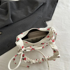 Petit sac sous les bras pour femmes, sac à main en velours côtelé, mignon imprimé fraise, petit fourre-tout demi-lune Design, sac à main en tissu écologique, Mini sacs à bandoulière