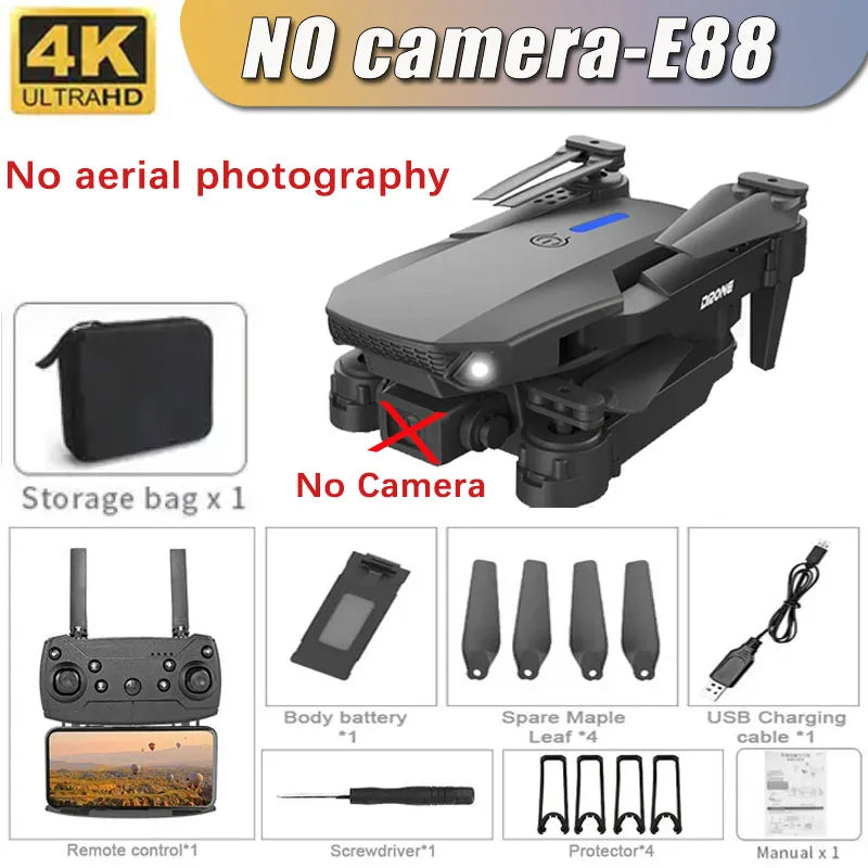 Drone professionnel E88 4K avec caméra grand angle HD 1080P, WiFi, FPV, recommandé de tenir un importateur RC pliable, hélicoptère quadrirotor, jouets pour enfants