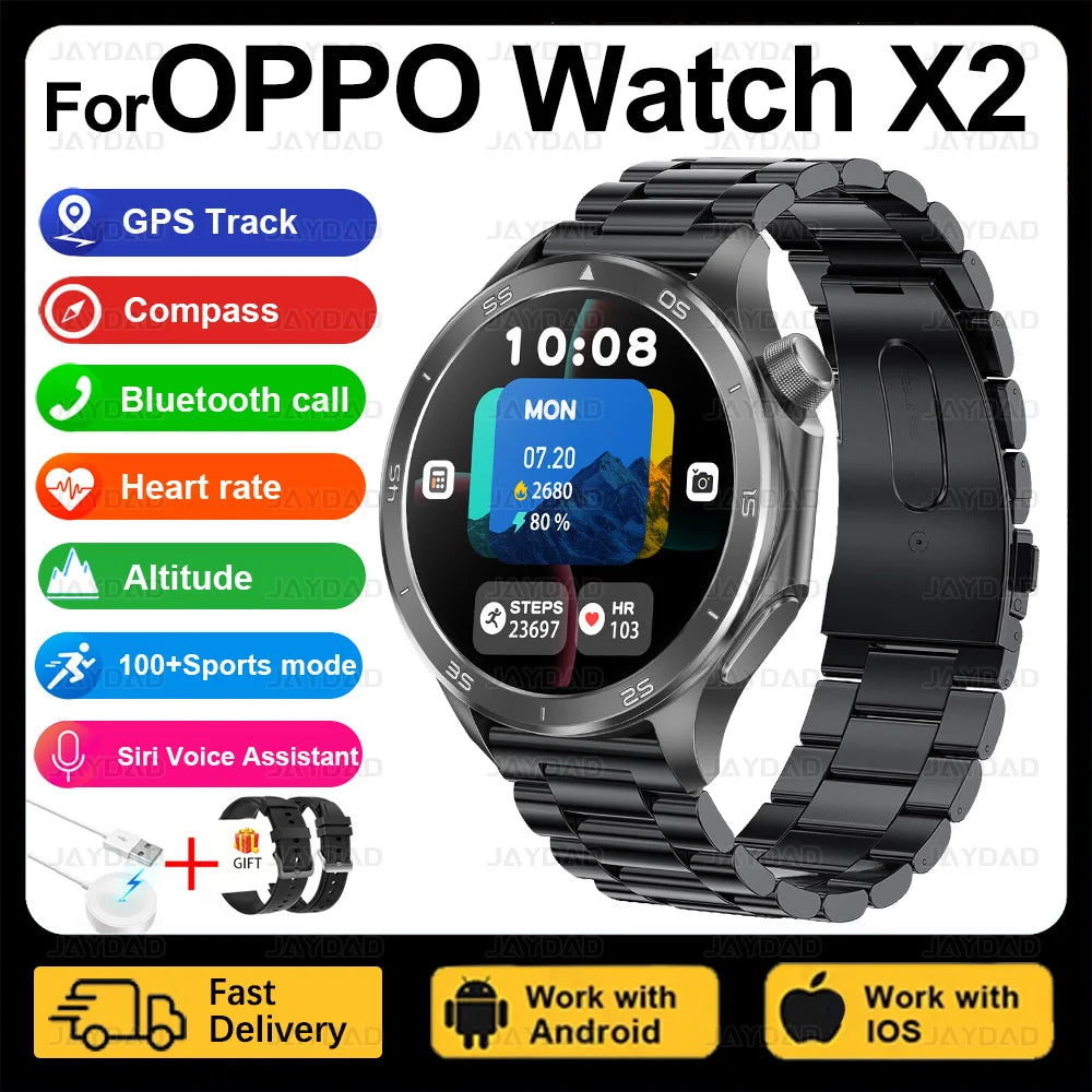 2025 nouveau pour montre OPPO X2 montre intelligente GPS sport piste fréquence cardiaque musique Bluetooth appel IP68 étanche AMOLED montre intelligente
