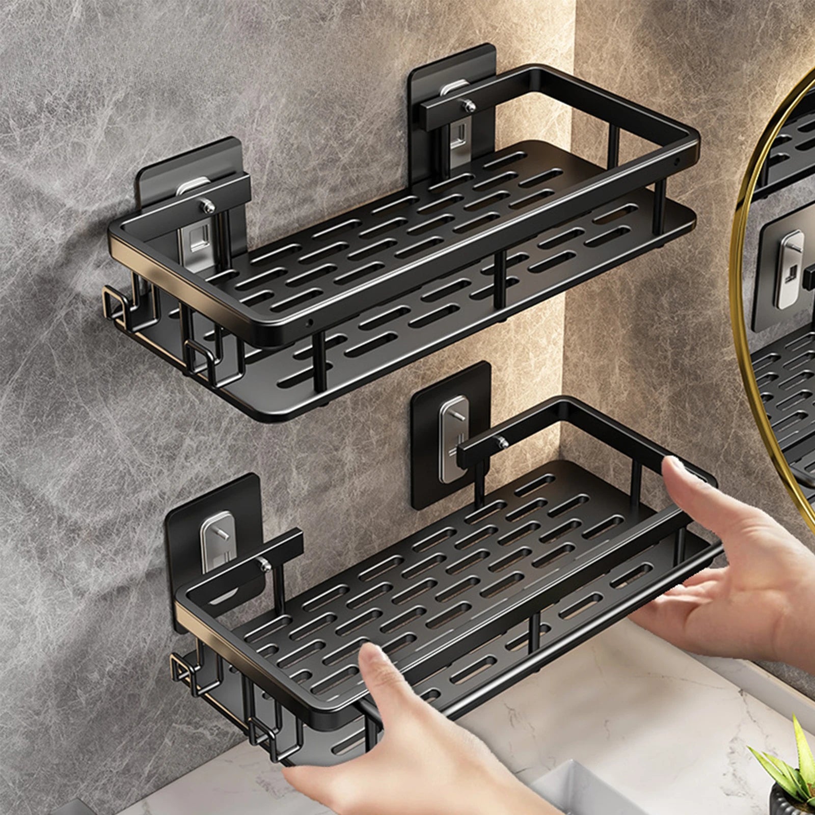 HOShelf-Rangement de toilette mural en aluminium T1, sans perceuse, bouteille de shampoing, coin de douche, accessoires de cuisine
