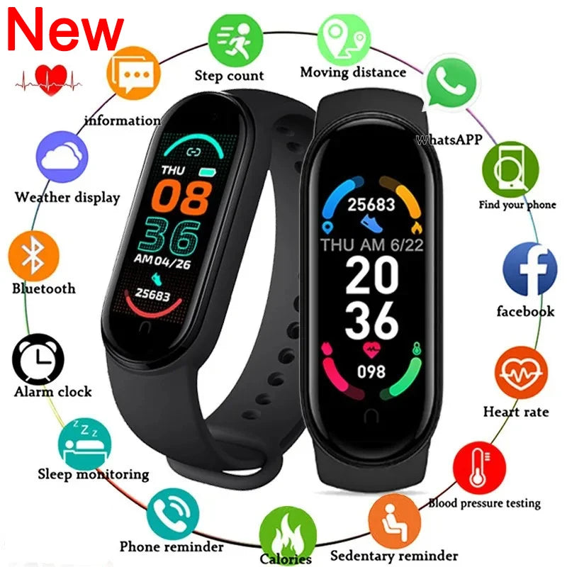 2024 Bracelet Intelligent Multifonction Fréquence Cardiaque Moniteur De Pression Artérielle Étape Musique Surveillance Du Sommeil M6 Montre de Sport Intelligente Fitness