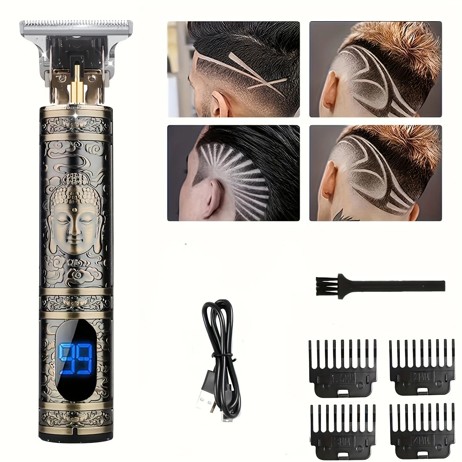 Tondeuse à cheveux électrique avec écran LCD, Machine de coupe de cheveux à tête d'huile, tondeuse à barbe, rasoir USB Rechargeable pour hommes et père