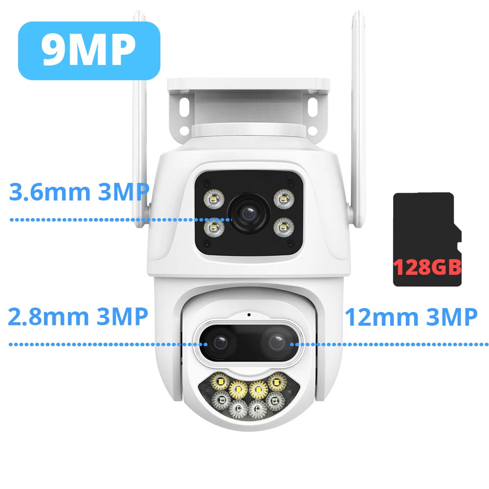 9MP 6MP Wifi caméra IP extérieure PTZ sécurité trois objectifs double écran Ai détection humanoïde suivi automatique caméra de Surveillance iCSee