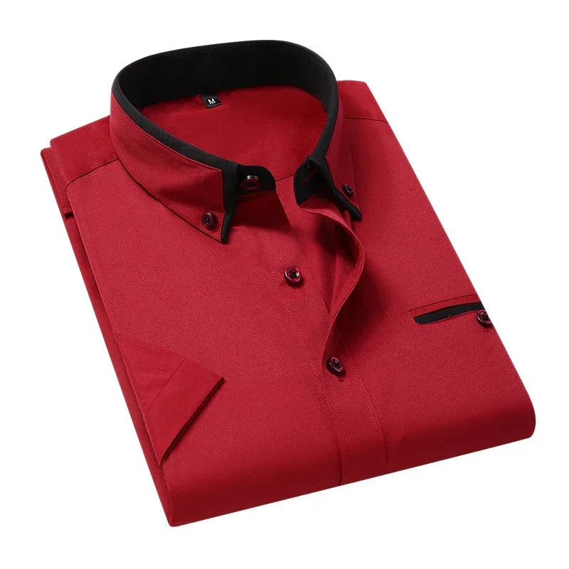 TFETTER Chemise d’affaires d’été Hommes Manches courtes Chemise boutonnée Col rabattu Chemises décontractées Vêtements pour hommes Plus la taille 5XL