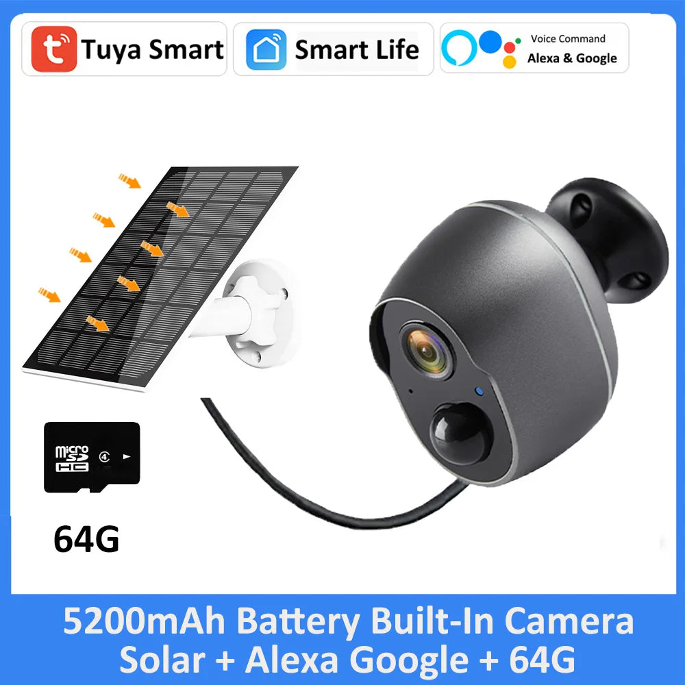 Tuya 5200 mAh batterie rechargeable solaire WiFi sécurité 3MP FHD CCTV caméra 135 ° grand Angle de vue 4X Zoom numérique Alexa Google caméra