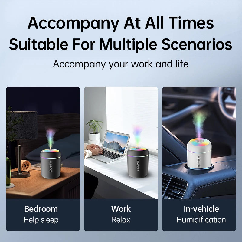 Mini humidificateur d'air électrique USB, diffuseur d'arômes, supporter ficateur d'huiles essentielles, brumisateur d'aromathérapie, lumières pour voiture, maison, chambre, 180ml