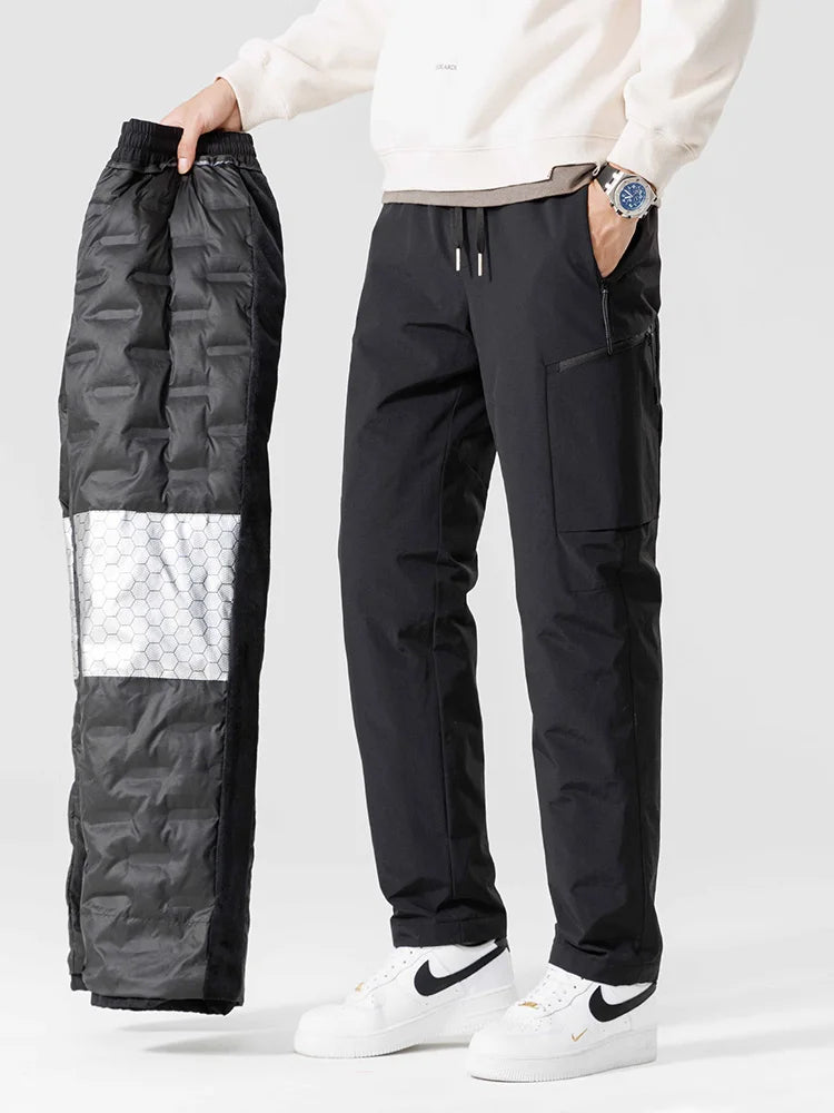 Hiver vers le bas pantalon hommes 90% duvet de canard blanc rembourré pantalons chauds en plein air imperméable coupe-vent décontracté droit thermique bouffant pantalon