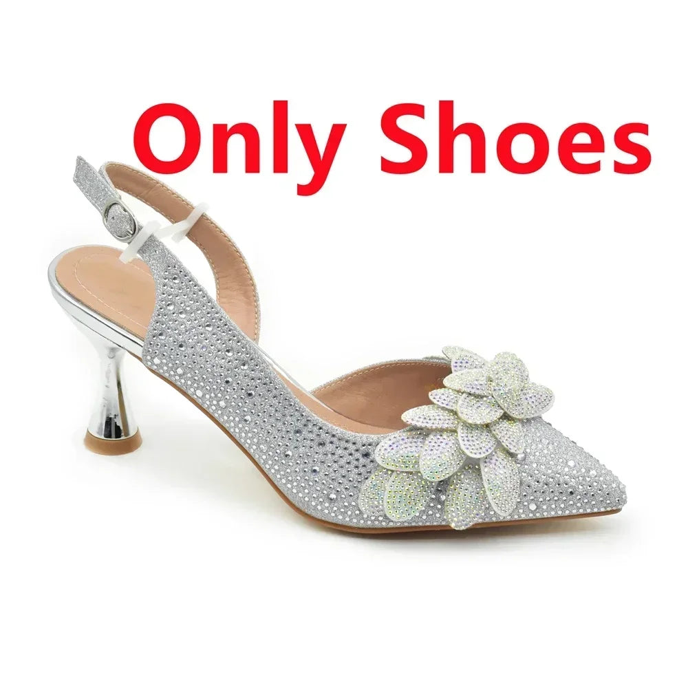 Ensemble de chaussures et de sacs italiens de luxe pour femmes, escarpins de mariage à bout pointu, talons hauts, strass, ensemble de chaussures et de sacs de fête pour dames