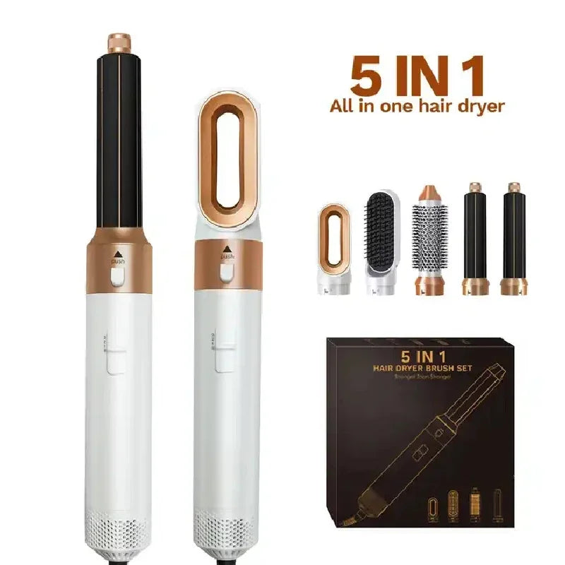 Sèche-cheveux électrique 5 en 1, peigne à cheveux, Ion négatif, brosse à bigoudi droite, sèche-cheveux, peigne à Air, Kit de brosse amovible, outil