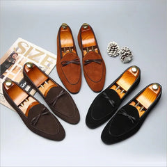 Chaussures décontractées pour hommes avec nœud papillon en cuir suédé véritable mocassins de mariage à la mode chaussures plates pour hommes mocassins de conduite EUR tailles 38-48