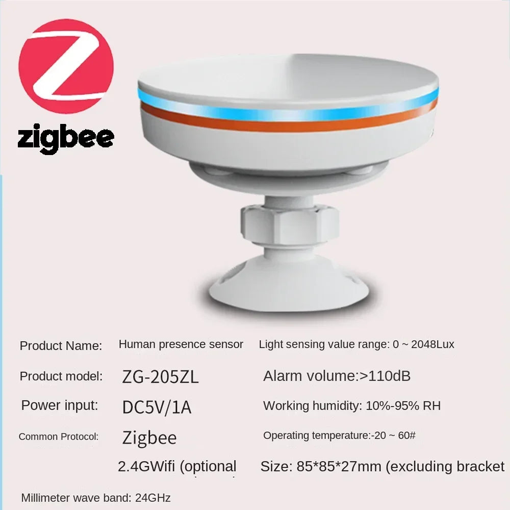 Tuya ZigBee capteur de présence humaine MMwave 24G Radar avec sirène détection de mouvement Lux technologie de détection MmWave pour maison intelligente