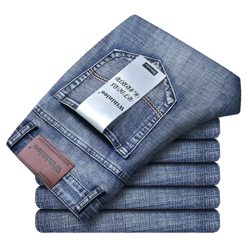 Wthinlee marque droite Stretch classique bleu noir nouveaux hommes d'affaires jean décontracté travail Denim pantalon mâle marque vêtements