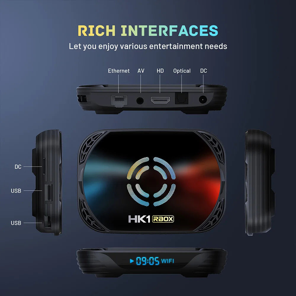 Woopker Smart TV Box Android 14 Amlogic S905A HK1 RBOX X50 4K 4GB RAM 128GB ROM double bande WiFi 2.4G/5G BT 5.x lecteur multimédia