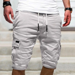 Short Cargo pour hommes, taille moyenne, taille élastique, cordon de serrage, couleur unie, ample, Fitness, multi-poches, Streetwear