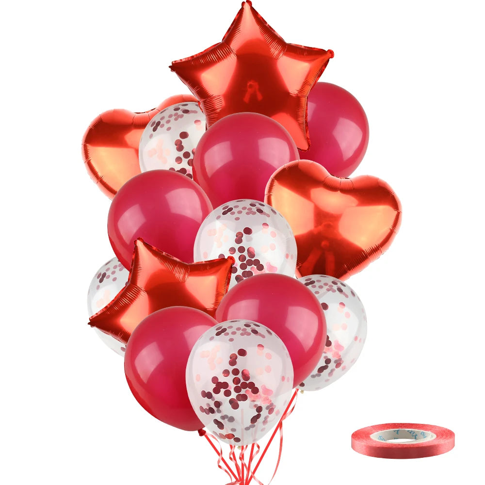 Ballons métalliques en forme d'étoile et de cœur, 14 pièces, ensemble de confettis or rouge bleu rose pour joyeux anniversaire, réception-cadeau pour bébé, mariage