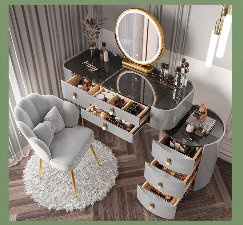 Meuble de chambre à coucher, rangement, chargement sans fil, Bluetooth, commode de maquillage, coiffeuse, Table intelligente avec miroir LED
