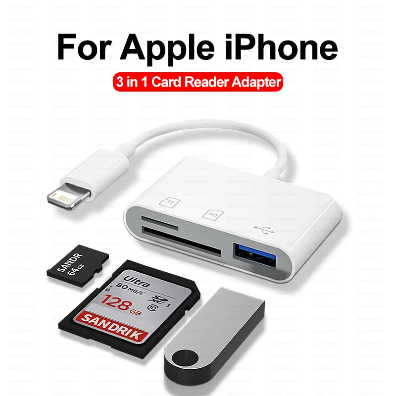 Lecteur de carte SD TF 3 en 1 pour Apple iPhone 14 12 13 11 Pro Max XR XS USB C Convertisseur de caméra pour iPad Android Ordinateur portable OTG Adaptateur