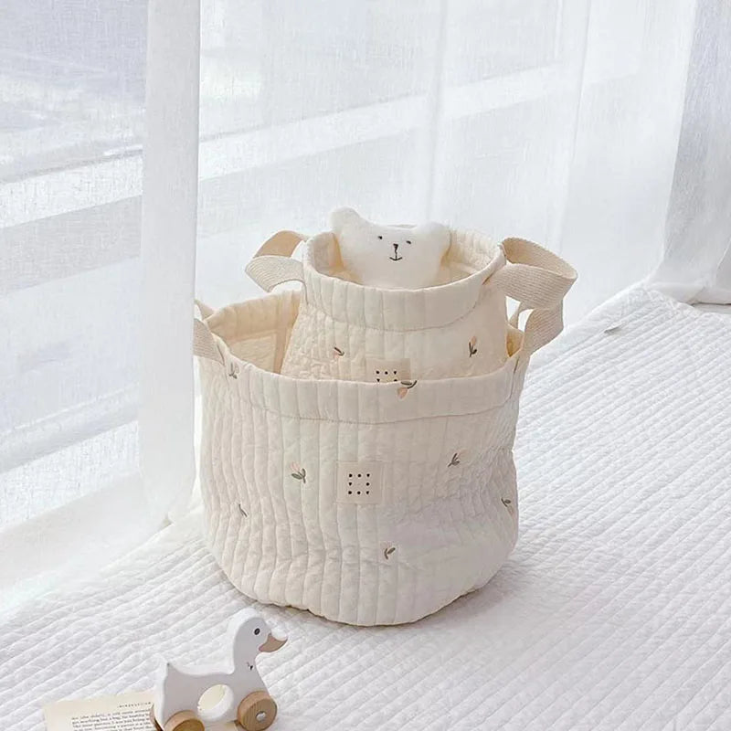 Sac d'organisation en coton Beige brodé pour couches de bébé, sac de rangement pour jouets, panier de rangement polyvalent pour berceau, 1 pièce