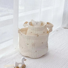 Sac d'organisation en coton Beige brodé pour couches de bébé, sac de rangement pour jouets, panier de rangement polyvalent pour berceau, 1 pièce