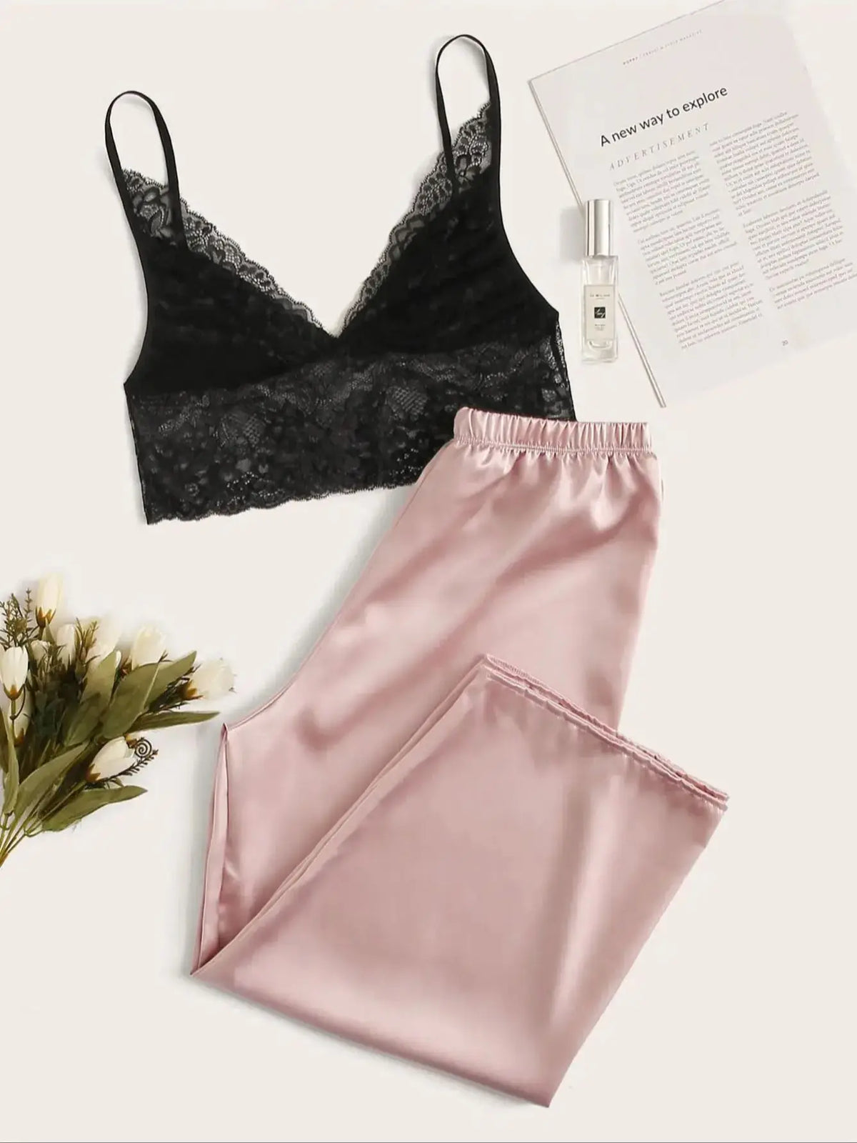 PaJamas Sexy ensemble ceinture élastique vêtements de détente dentelle Camisole et pantalon Long Sexs vêtements de nuit doux vêtements de loisirs élégant Satin Homewear