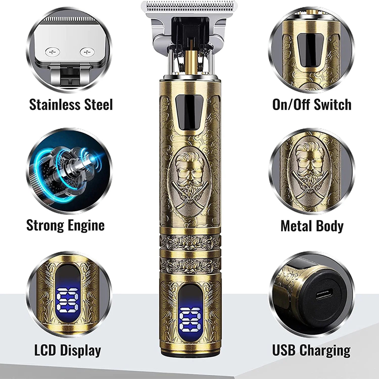 Tondeuse à cheveux électrique avec écran LCD, Machine de coupe de cheveux à tête d'huile, tondeuse à barbe, rasoir USB Rechargeable pour hommes et père