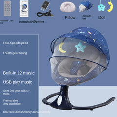 Chaise à bascule électrique pour bébé de 0 à 24 mois, musique automatique pour nouveau-né, avec moustiquaire, berceau à bascule automatique à distance