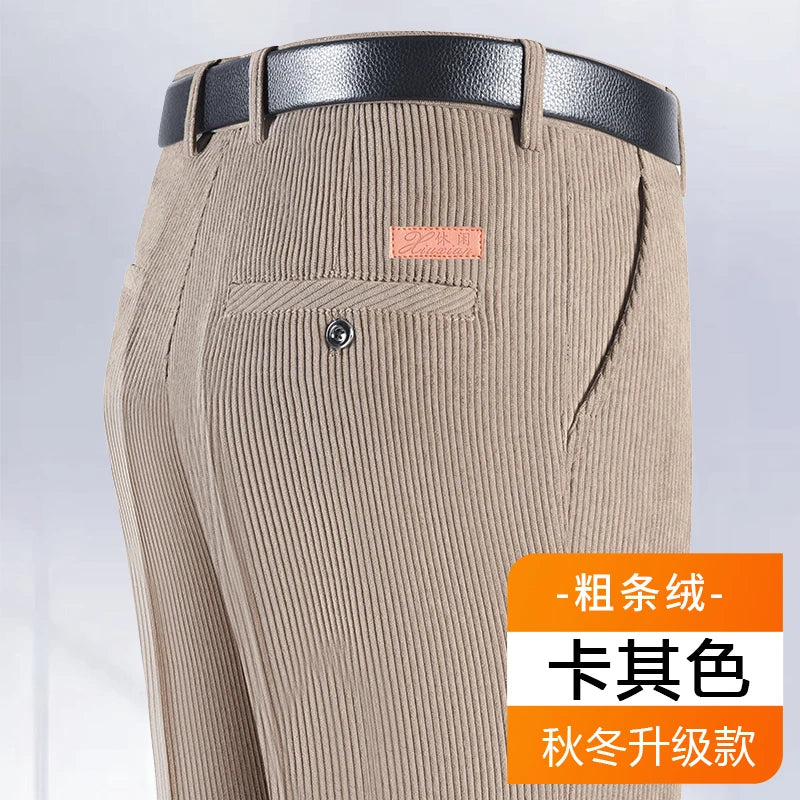 Pantalon en velours côtelé 2024 coton pour hommes, tissu doux et confortable, jogging pour hommes d'âge moyen, papa mari, pantalon de bureau quotidien