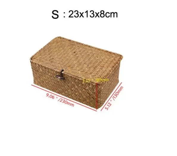 Panier de rangement tissé manuel, 1 pièce, couvercle, boîte de consolidation des débris, tri des bijoux WF1016