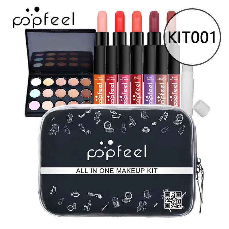 POPFEEL maquillage Kit complet femme maquillage ensemble ombre à paupières fard à paupières Palette brillant à lèvres Mascara Eyeliner pinceaux sac maquillage pour les femmes