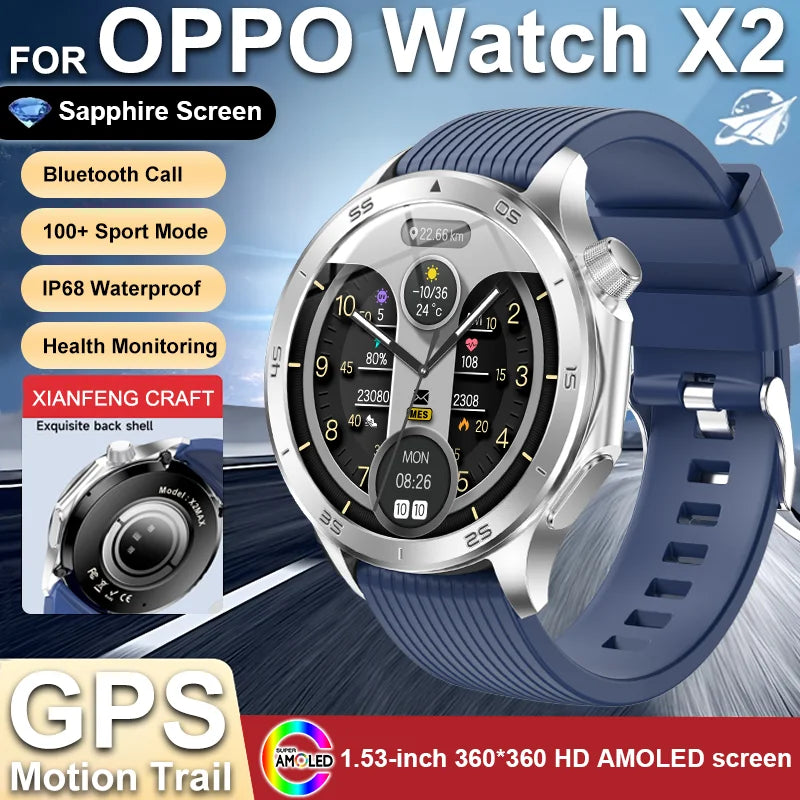 2025New pour OPPO WATCH X2 GPS montre intelligente hommes AMOLED HD écran boussole fréquence cardiaque Bluetooth appel étanche montres de sport femmes