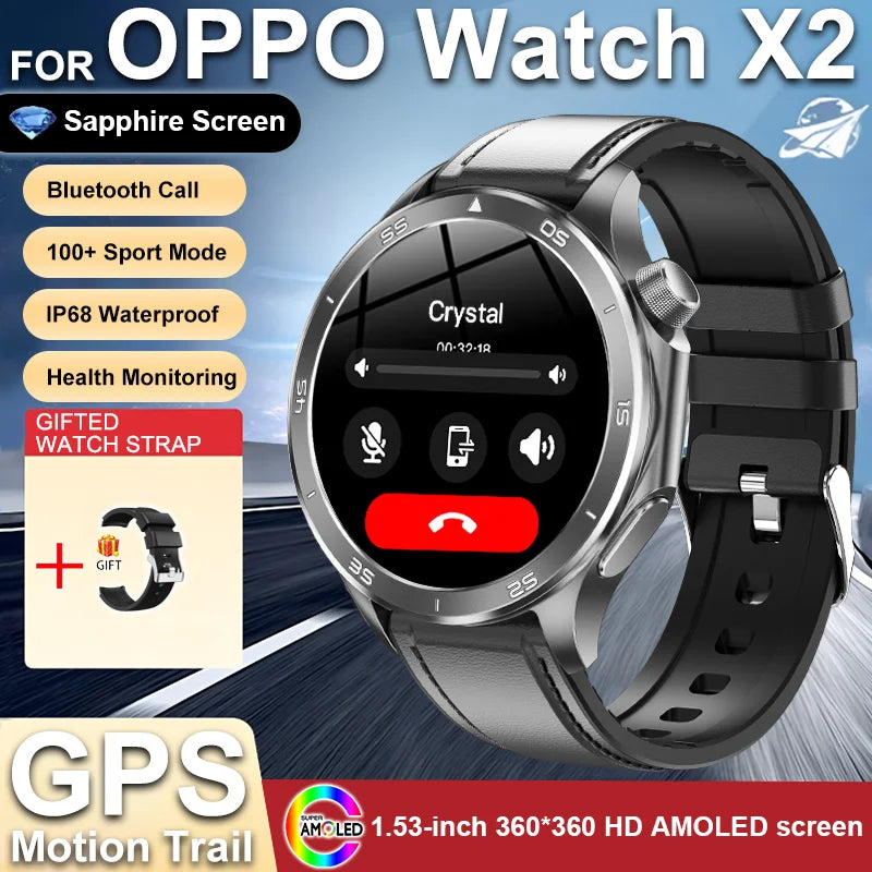 2025 nouveau pour OPPO montre X2 Bluetooth appel Smartwatch AMOLED écran fréquence cardiaque boussole IP68 étanche GPS sport montre intelligente hommes