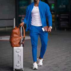 Ensemble blazer décontracté pour hommes, nouvelle mode, costume de baseball gaufré, col rond, poche, fermeture éclair, manches longues, pantalon deux pièces, automne et hiver
