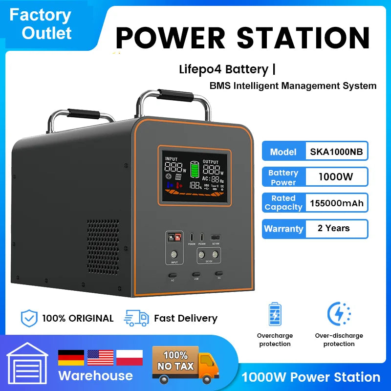 VeFePO4-Centrale électrique portable, Alimentation mobile, Sir Aors solaires, Stockage de batterie pour le camping, 2600W, 2048WH, 1800W, 1024WH