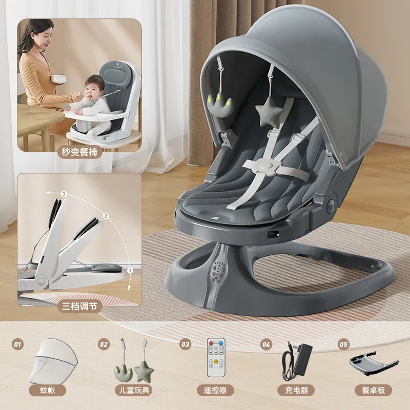 Chaise à bascule électrique pour bébé, touches de piano, lit de bébé confortable avec musique Bluetooth de 0 à 3 ans, lit de berceau électrique pour bébé, videur