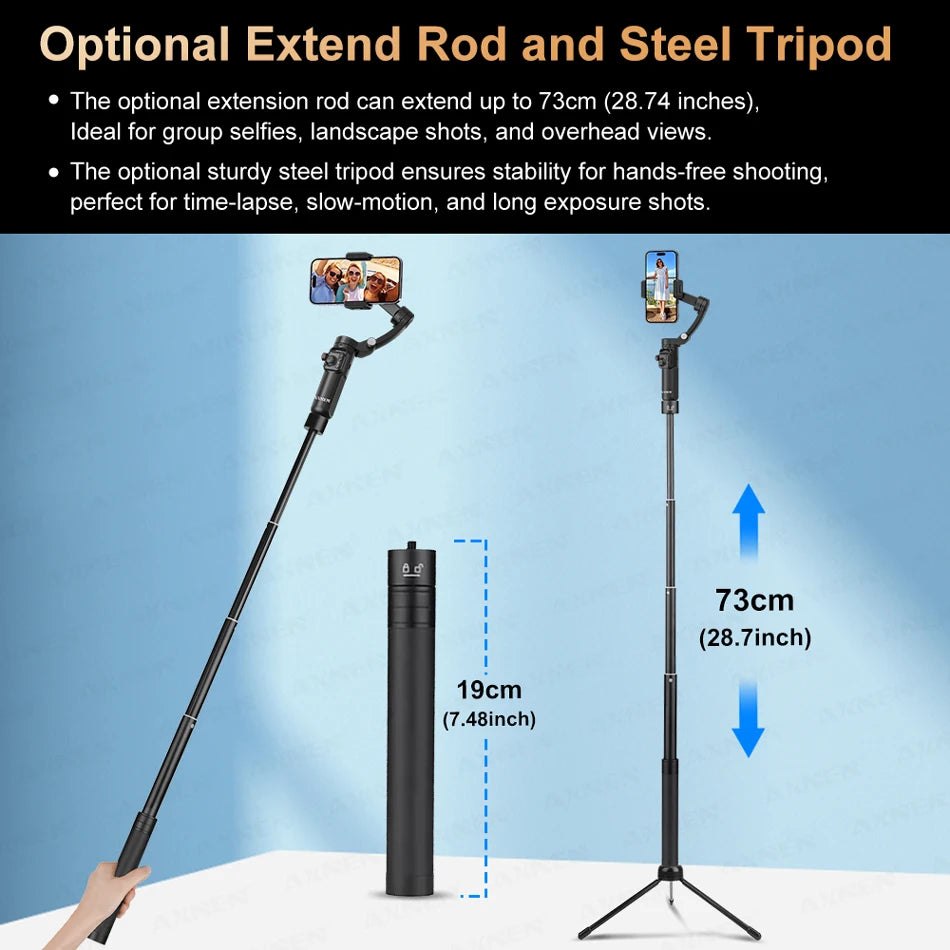 AXNEN M02 stabilisateur de Smartphone à cardan 3 axes Anti-secouement enregistrement vidéo jumelles de Selfie portables pour iPhone Android suivi du visage