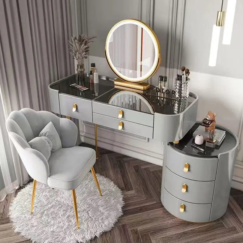 Meuble de chambre à coucher, rangement, chargement sans fil, Bluetooth, commode de maquillage, coiffeuse, Table intelligente avec miroir LED