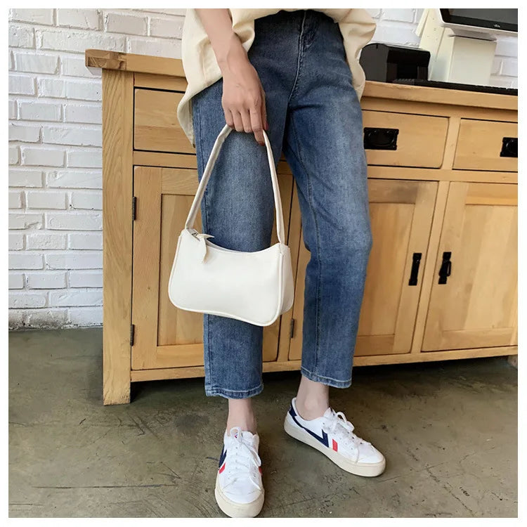 Nouveau rétro souple en cuir PU femmes épaule sous les bras sacs décontracté couleur unie petit haut-poignée sacs à main dames mode sacs à bandoulière