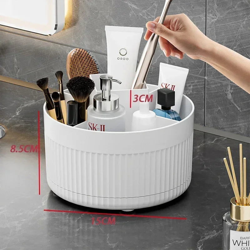 360 °   Boîte de rangement de maquillage rotative, organisateur de maquillage de bureau, porte-brosse cosmétique, rouge à lèvres, porte-crayon à sourcils, conteneur de bijoux