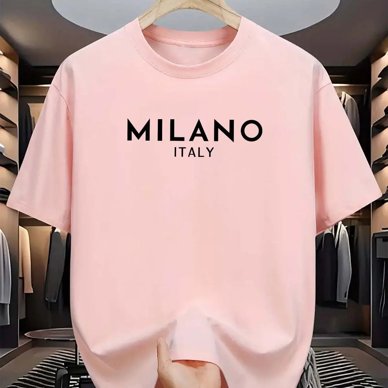 T-shirt à manches courtes et col rond pour hommes, 100% pur coton, décontracté, ample et à la mode, lettre MILANO ITALY imprimée, été
