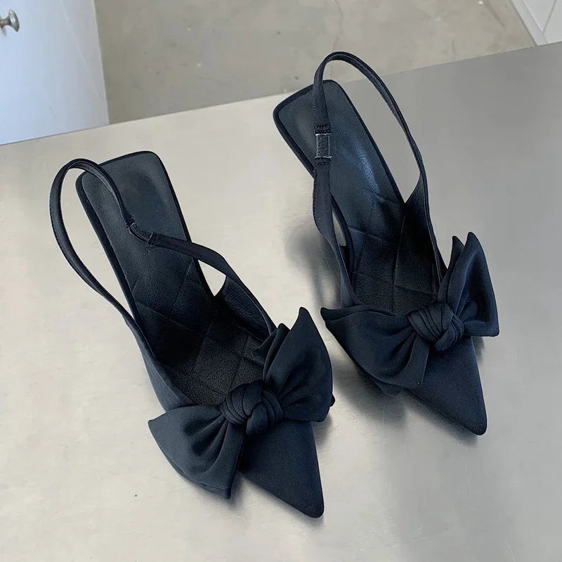 2025 été marque femmes Slingback sandales chaussures à talons mode nœud papillon bout pointu sans lacet dames robe élégante pompes chaussures
