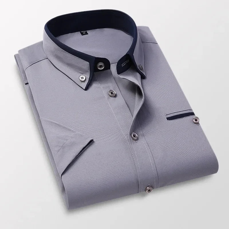 TFETTER Chemise d’affaires d’été Hommes Manches courtes Chemise boutonnée Col rabattu Chemises décontractées Vêtements pour hommes Plus la taille 5XL