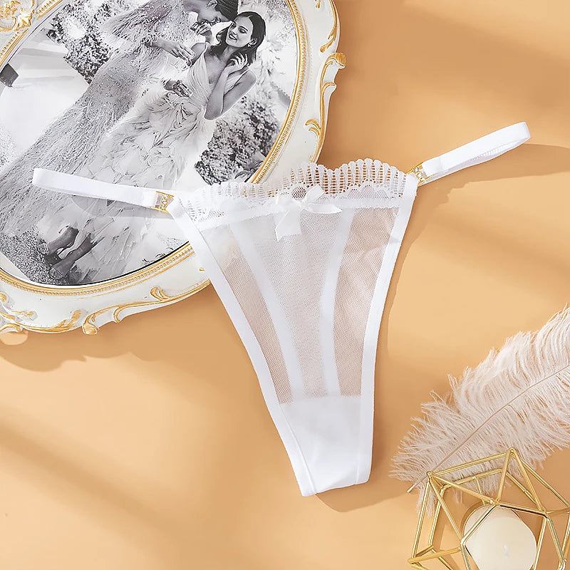 String Sexy pour filles et femmes, culotte taille basse, sous-vêtement en maille, string sans couture, nœud féminin