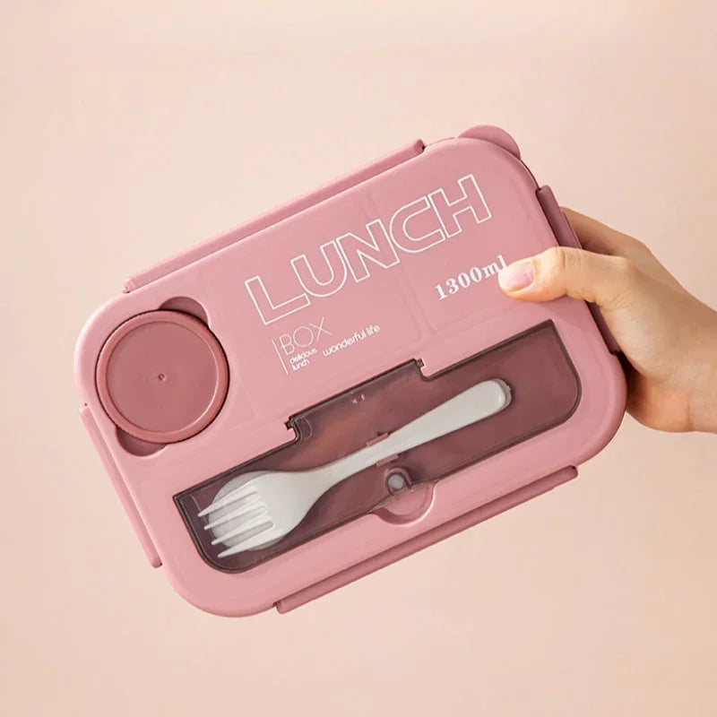 Boîte à déjeuner Portable à compartiment de 1300ML, boîte à Bento de bureau pour enfants étudiants avec fourchette et cuillère, récipient de stockage des aliments pour micro-ondes