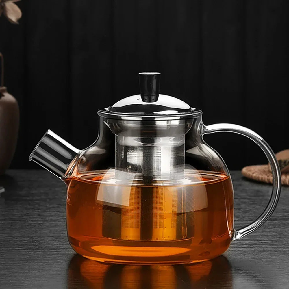 Théière en verre 800/1500ml avec infuseur en acier inoxydable, infuseur amovible, théière pour la maison, le Camping et les voyages, brassière à thé à feuilles mobiles