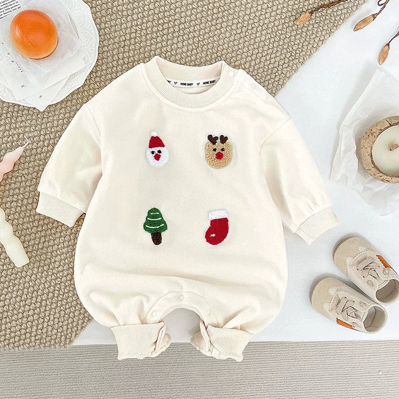 Barboteuse de noël pour bébés garçons et filles, combinaison épaisse de dessin animé père noël cerf, vêtements d'automne et d'hiver pour nouveau-nés